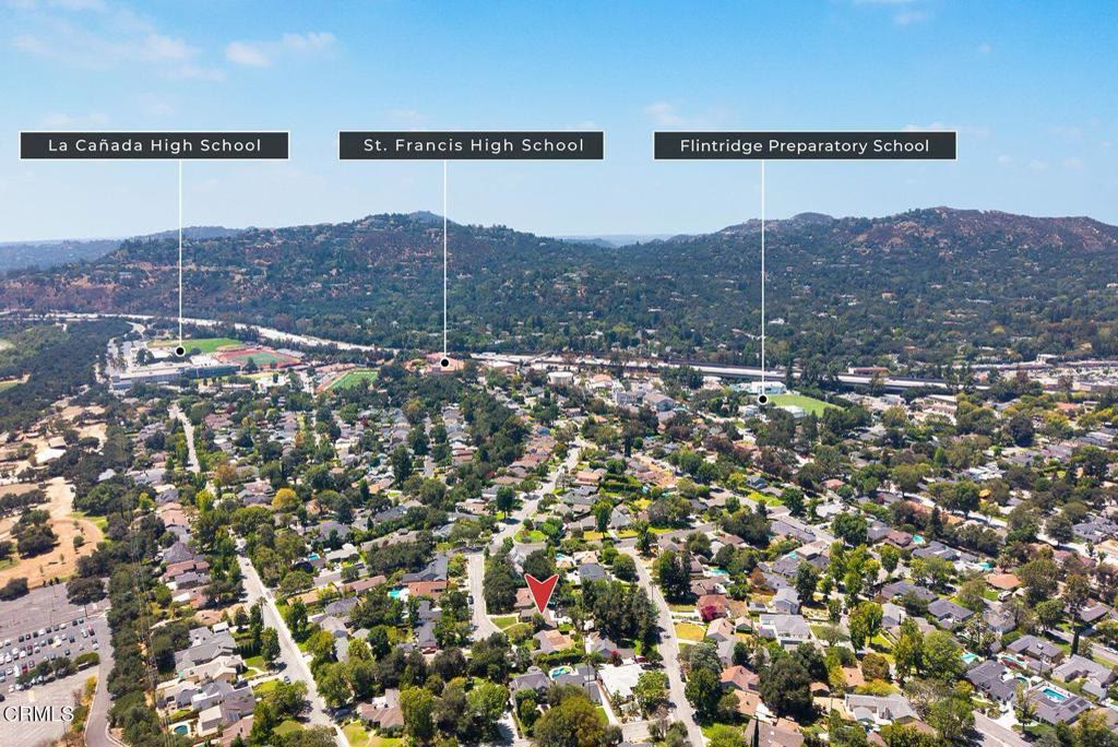 Aerial map showing nearby La Cañada High, St. Francis and Flintridge Prep