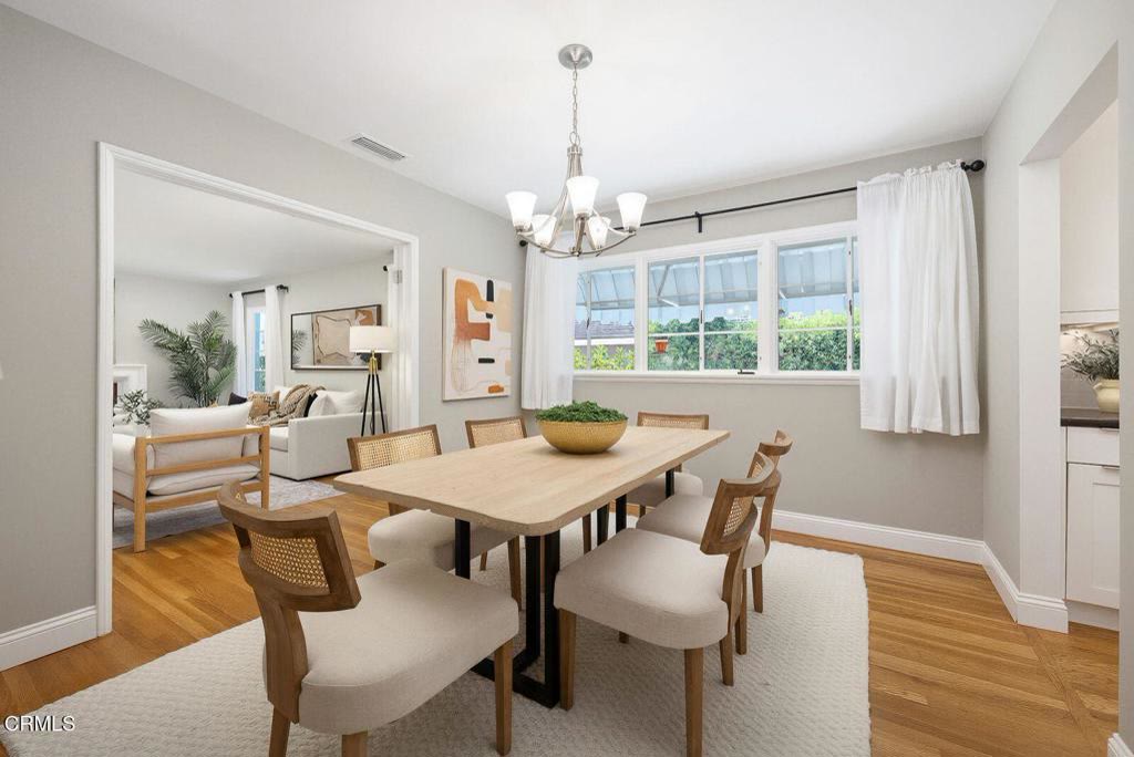 Dining room with garden windows