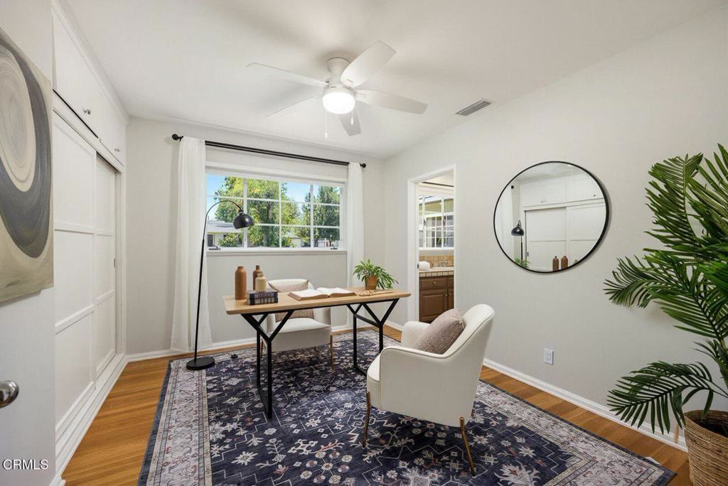 Flexible bonus room set up as a home office